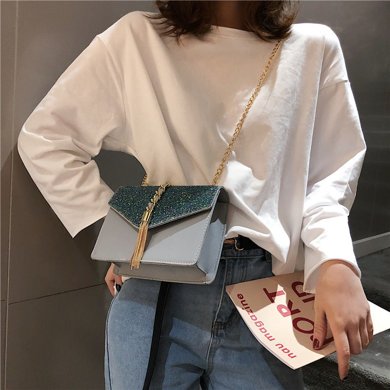Sequined Chain Messenger Bag