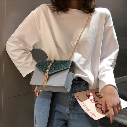 Sequined Chain Messenger Bag