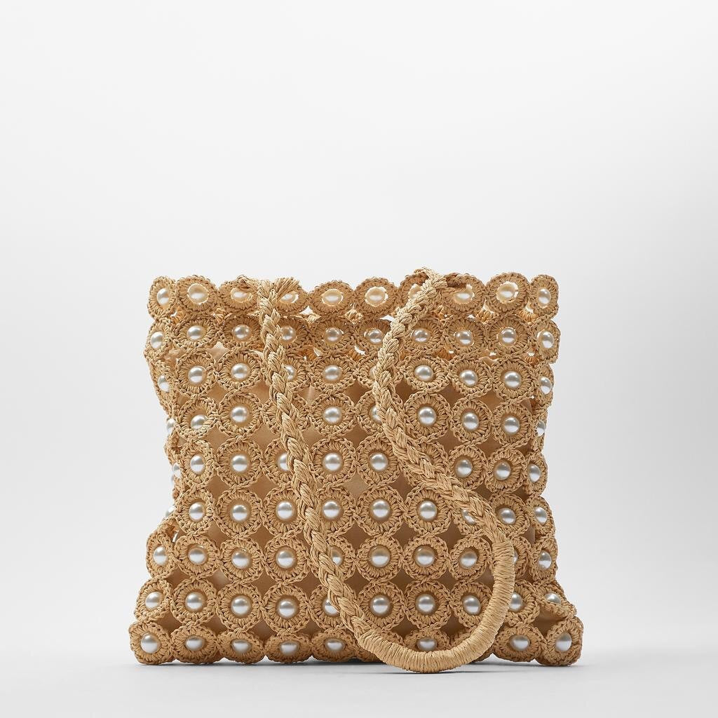 Pearl Inlaid Woven Tote