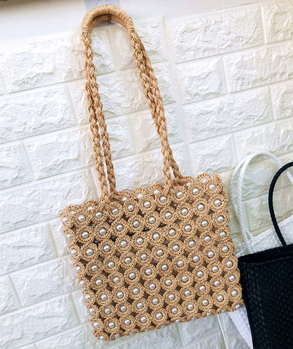 Pearl Inlaid Woven Tote
