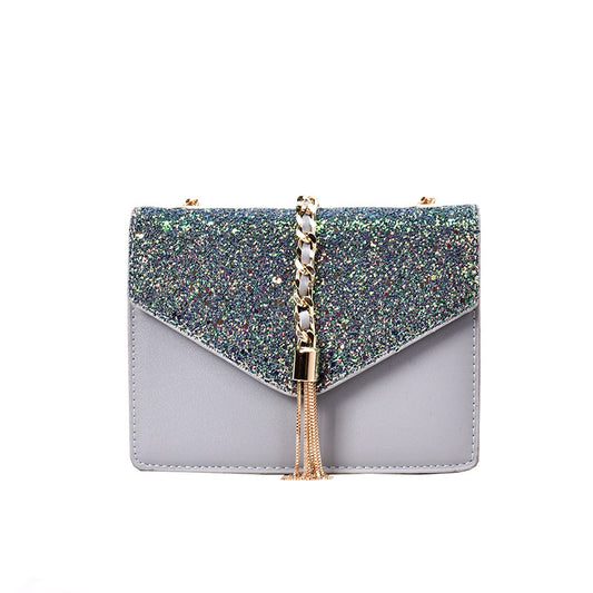 Sequined Chain Messenger Bag