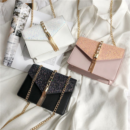 Sequined Chain Messenger Bag