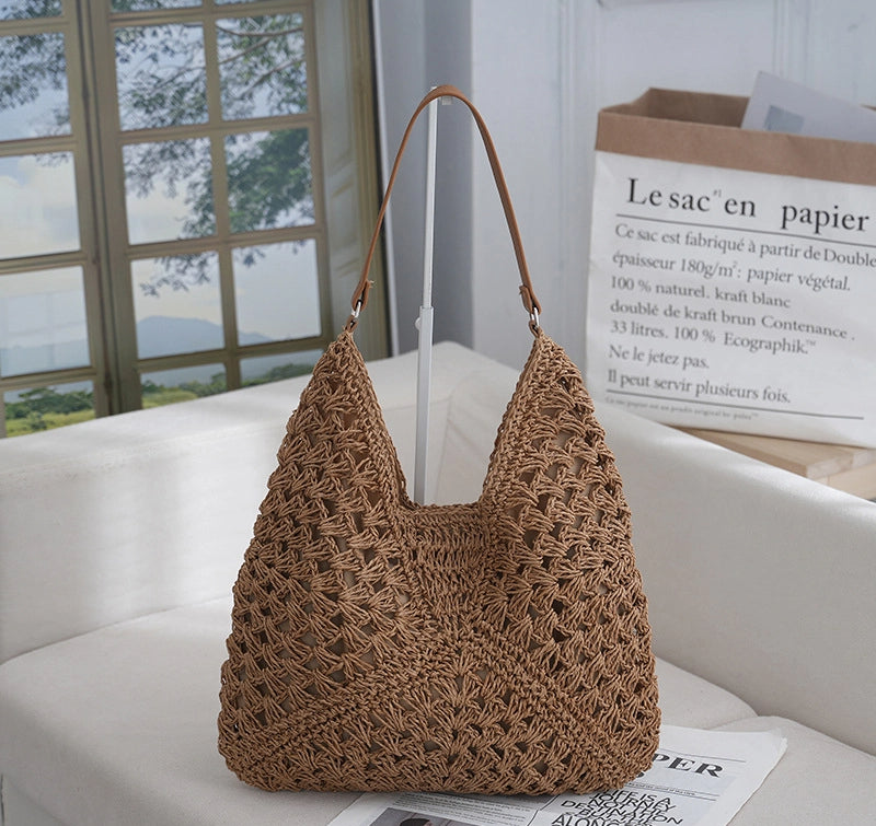 Hollow out straw woven bag woven belt armpit bag