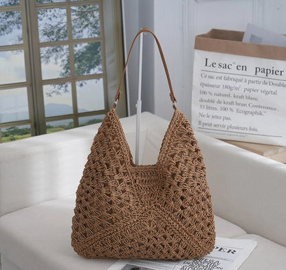 Hollow out straw woven bag woven belt armpit bag