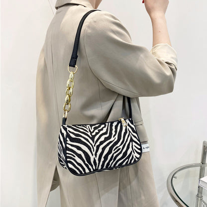 Zebra Pattern Canvas Bag Women's Underarm Bag