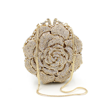 Rose Rhinestone Hollow Clutch