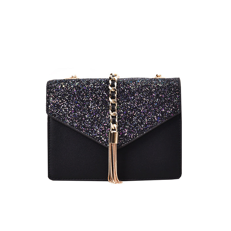 Sequined Chain Messenger Bag