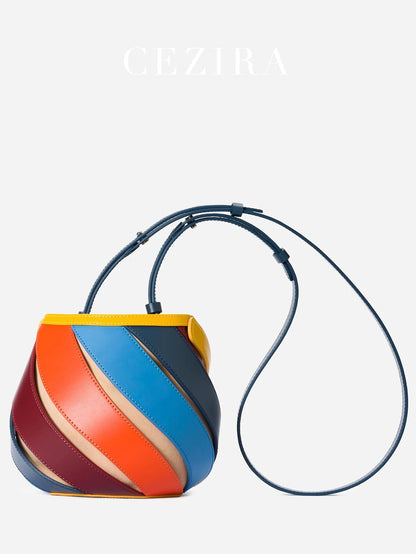 Colorful Striped Leather Tote