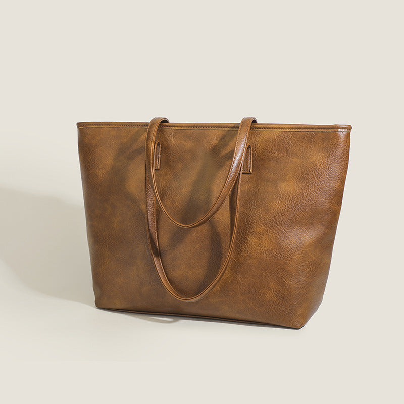 Retro Solid‑Color Work & Commute Tote