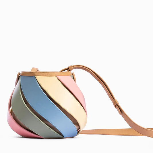 Colorful Striped Leather Tote