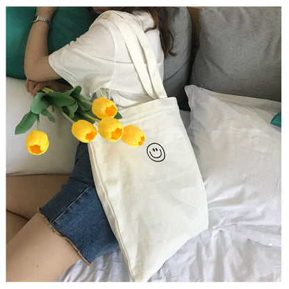 Smiley Canvas Bag One Shoulder Portable Female Student Canvas Bag Shopping Bag